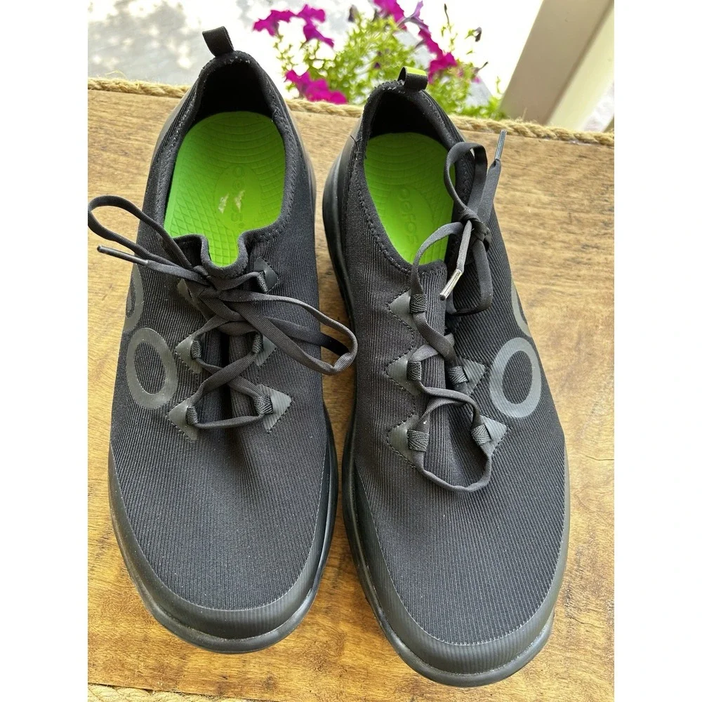 OOFOS OOmg Sport Low Black Recovery Shoes Mens 12 EU45 Lace Up Sneakers